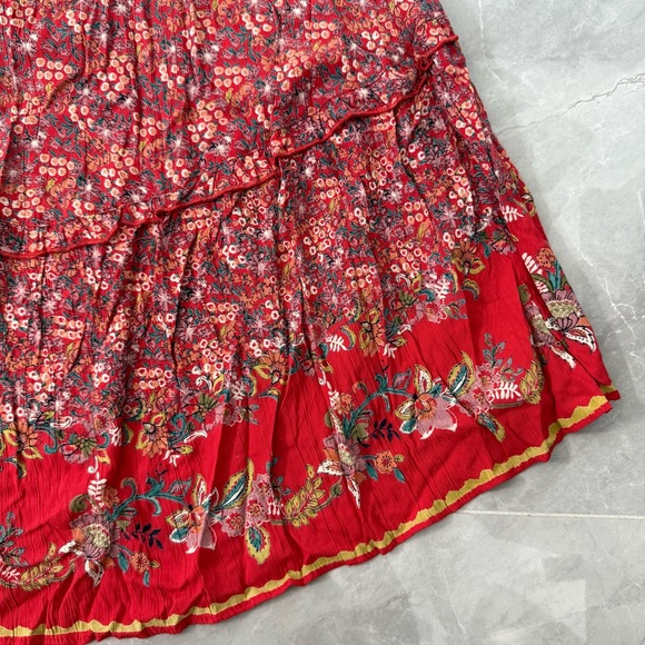 Women’s Angie Floral Maxi Flowy Slit Dress Boho Smocked Hippie Cottage Small - Picture 9 of 16